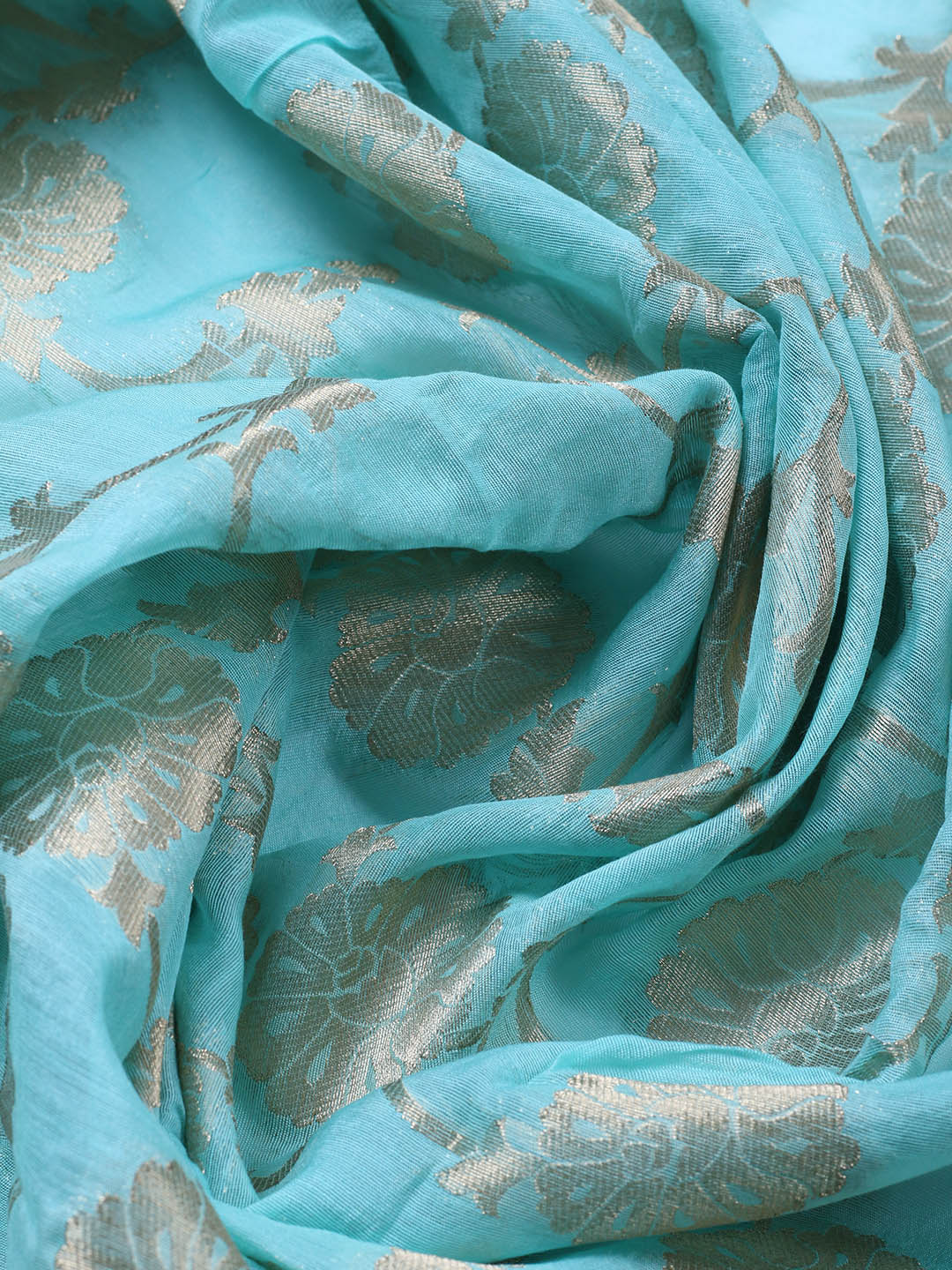 Embroidered Chanderi Unstitched Suit With Pant &amp; Dupatta