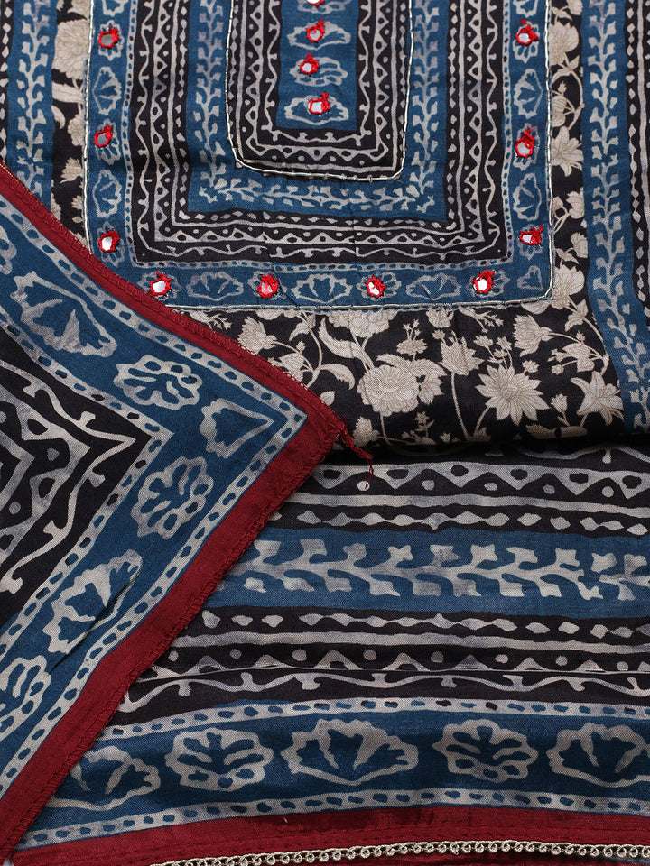 Printed Muslin Unstitched Suit With Pant &amp; Dupatta