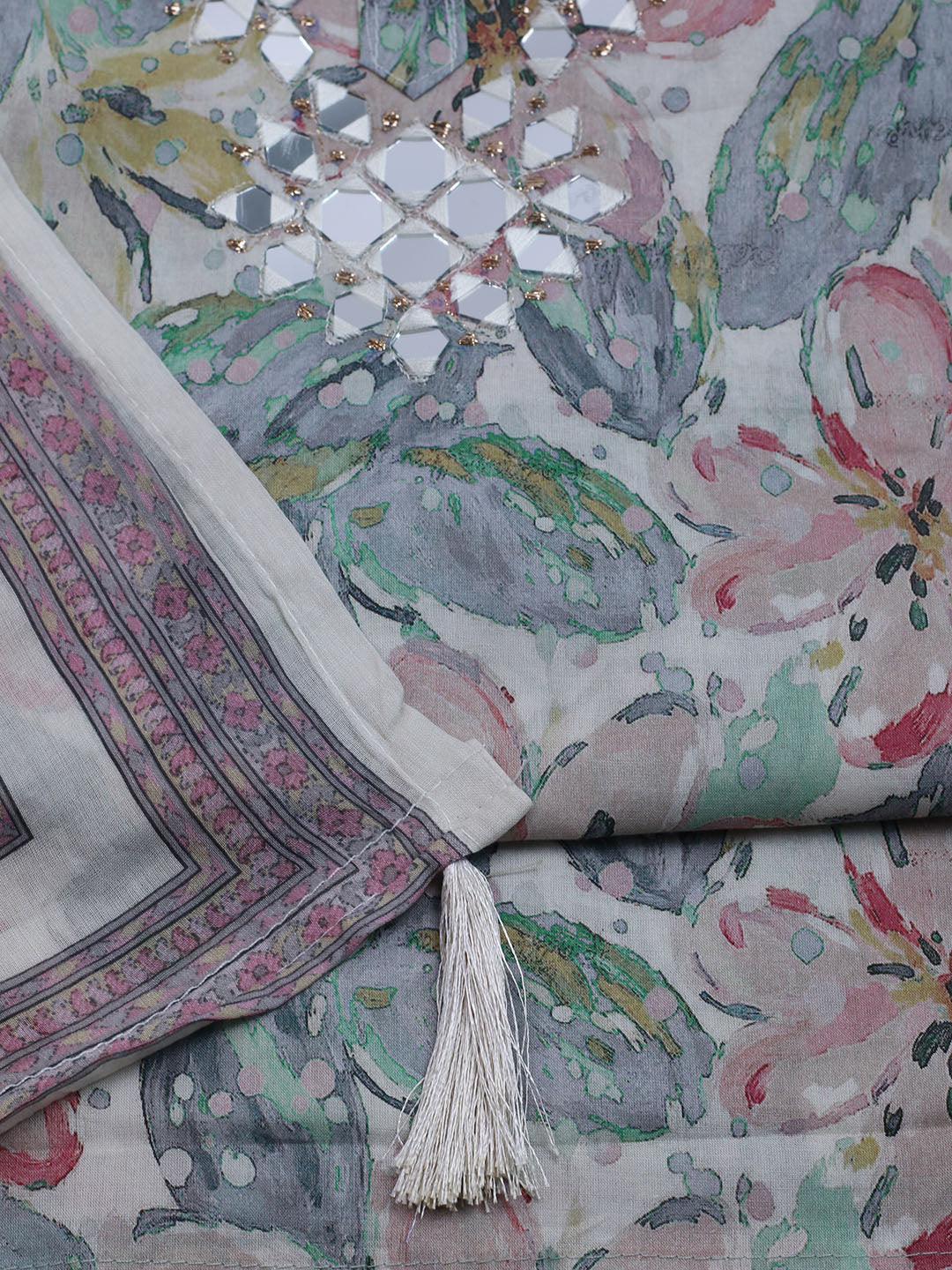 Neck Embroidered Cotton Blend Unstitched Suit With Dupatta