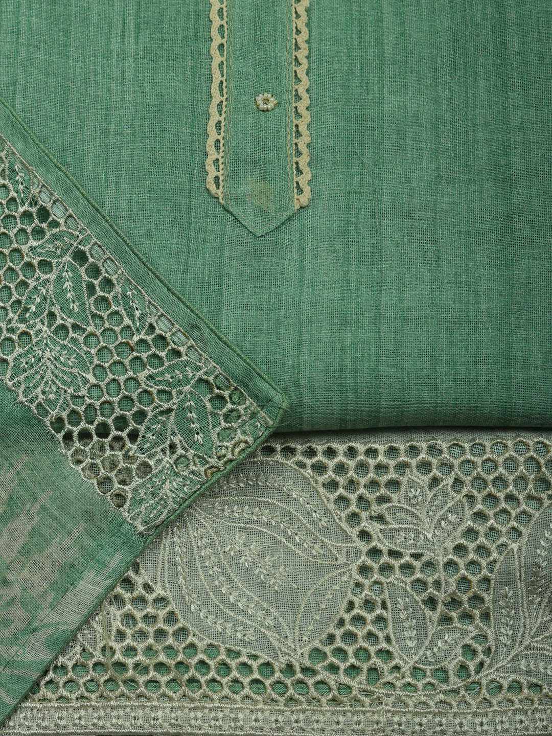 Embroidered Linen Blend Unstitched Suit With Pant &amp; Dupatta