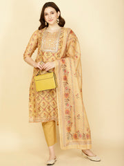 Floral Printed Chanderi Kurta With Pants & Dupatta