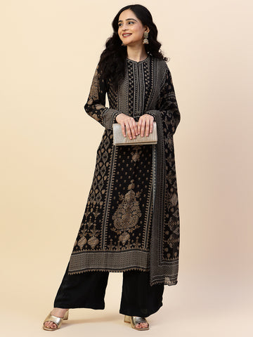 Digital Printed Crepe Kurta With Palazzo & Dupatta