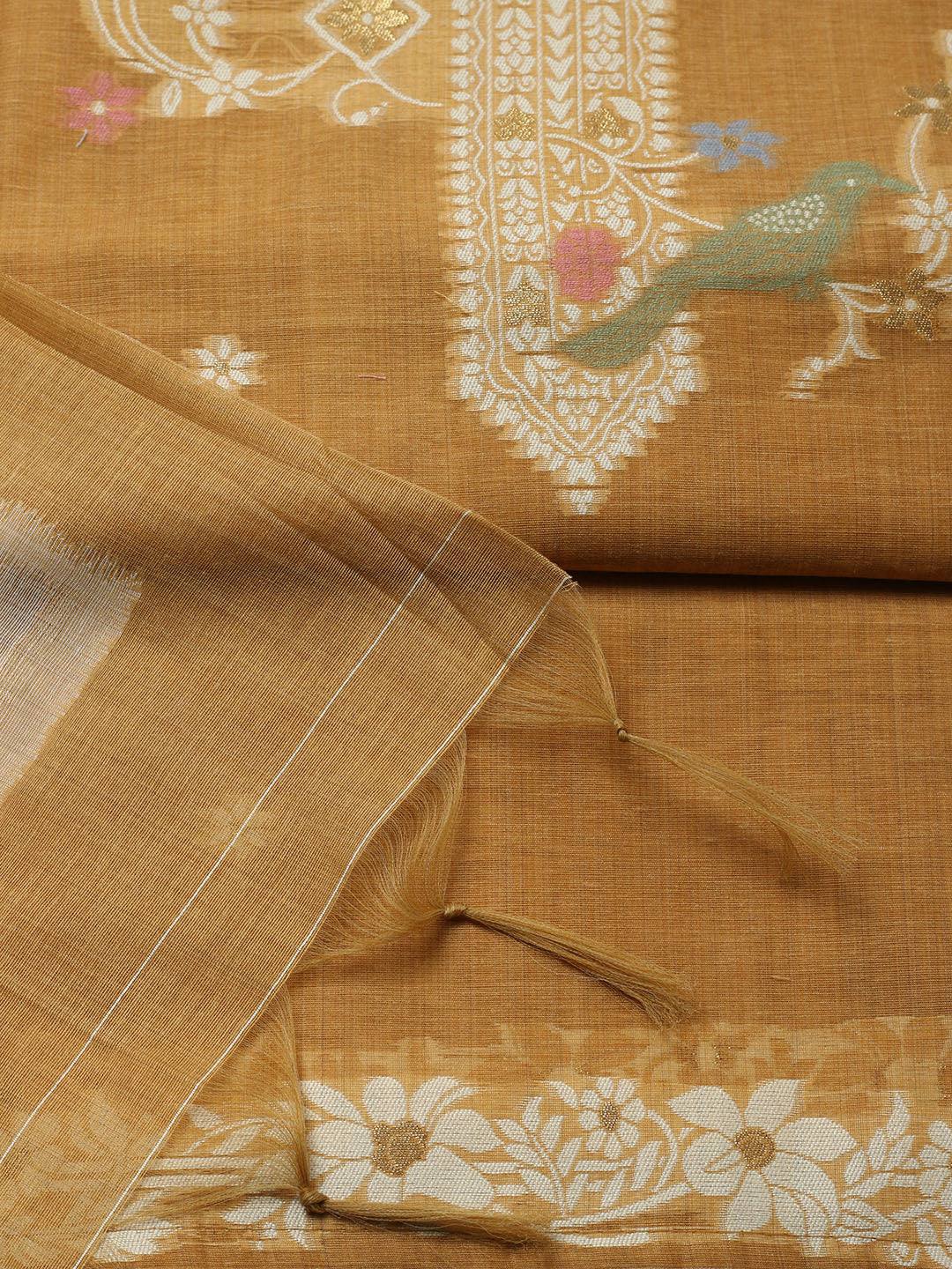 Printed Chanderi Unstitched Suit With Pant &amp; Dupatta
