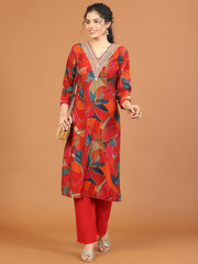 Printed Cotton Blend Kurta With Pants