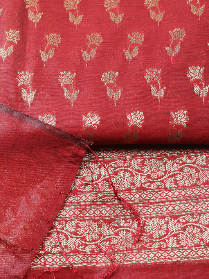 Woven Design Chanderi Unstitched Suit With Pant &amp; Dupatta