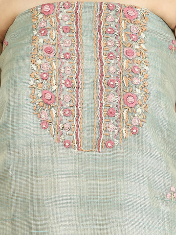 Neck Embroidered Chanderi Unstitched Suit Piece With Dupatta