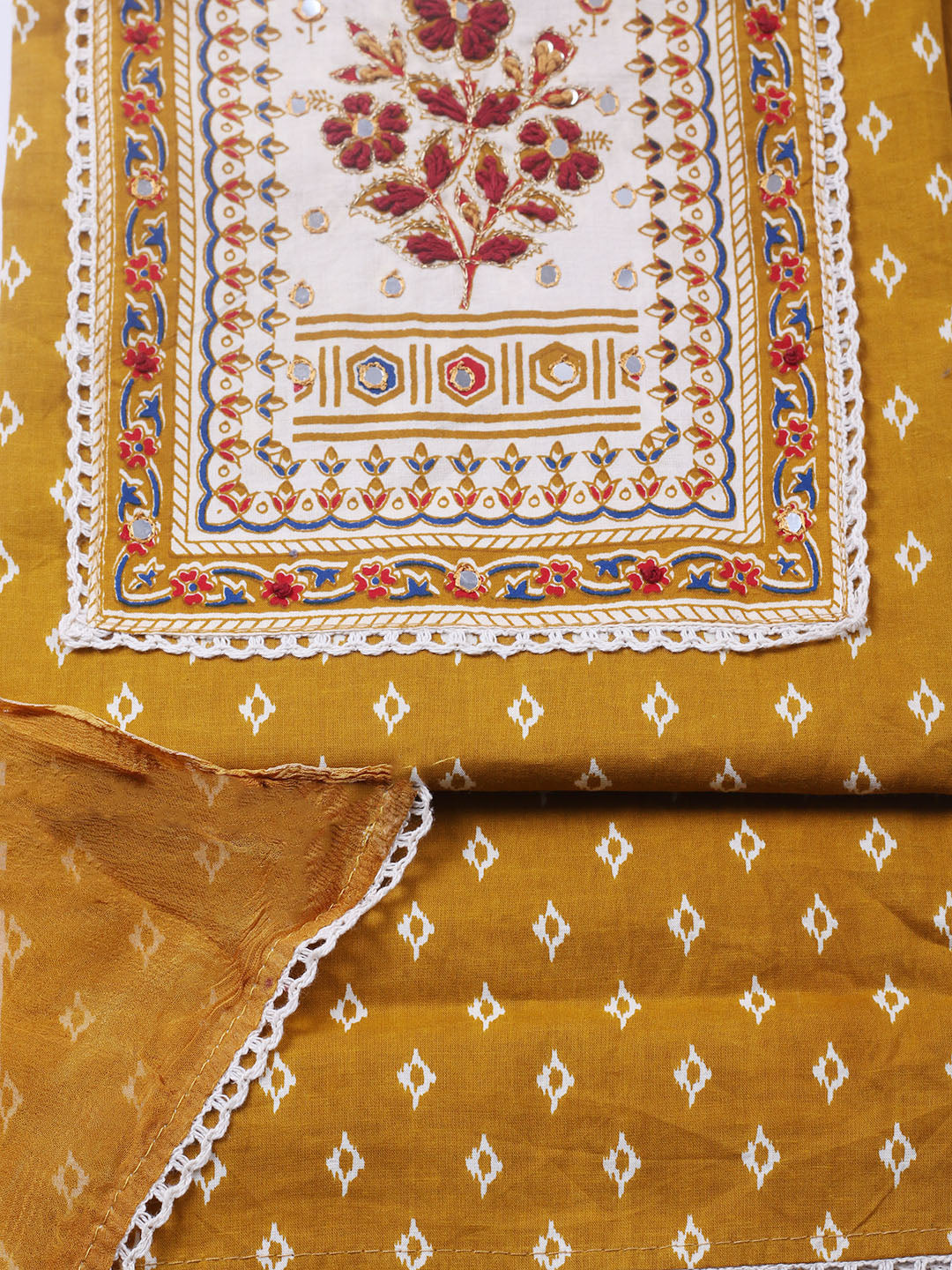 Embroidered Cotton Blend Unstitched Suit With Pant &amp; Dupatta