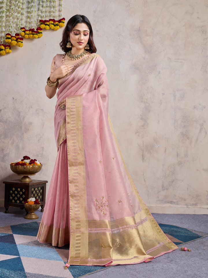 Gotta Patti Woven Border Linen Saree