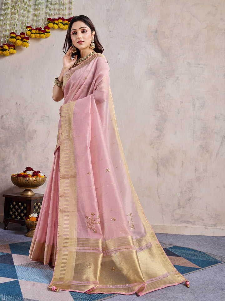 Gotta Patti Woven Border Linen Saree