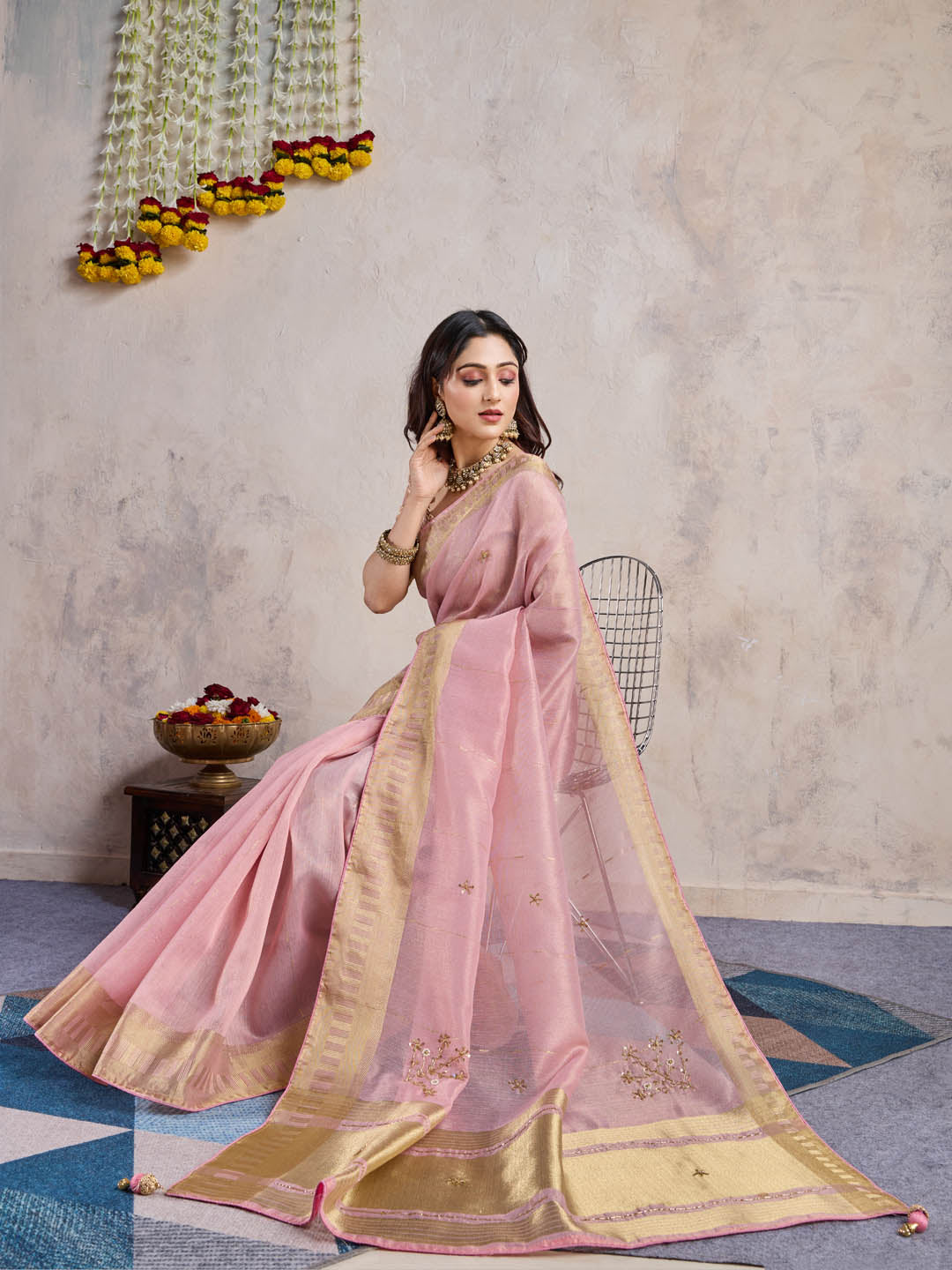 Gotta Patti Woven Border Linen Saree