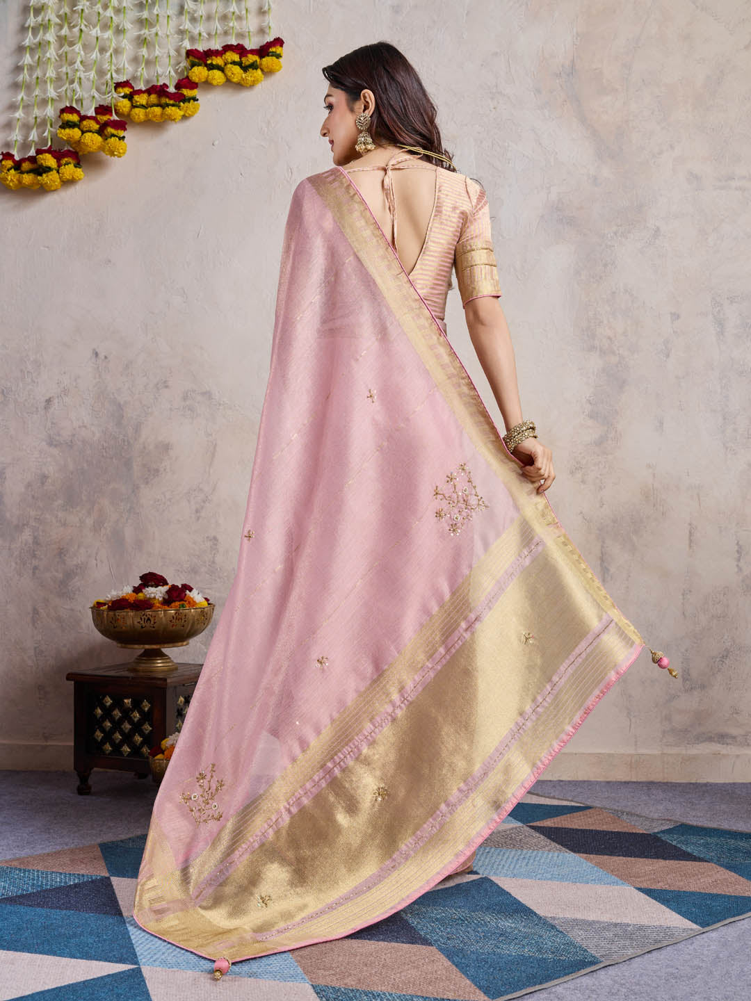 Gotta Patti Woven Border Linen Saree