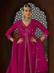 Intricate Embroidery Chinon Suit With Pant & Dupatta