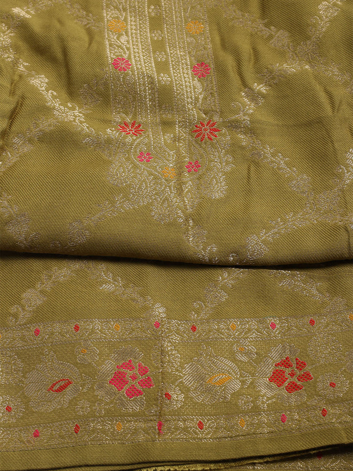 Pashmina Woven Design Unstitched Kurta With Pant &amp; Dupatta