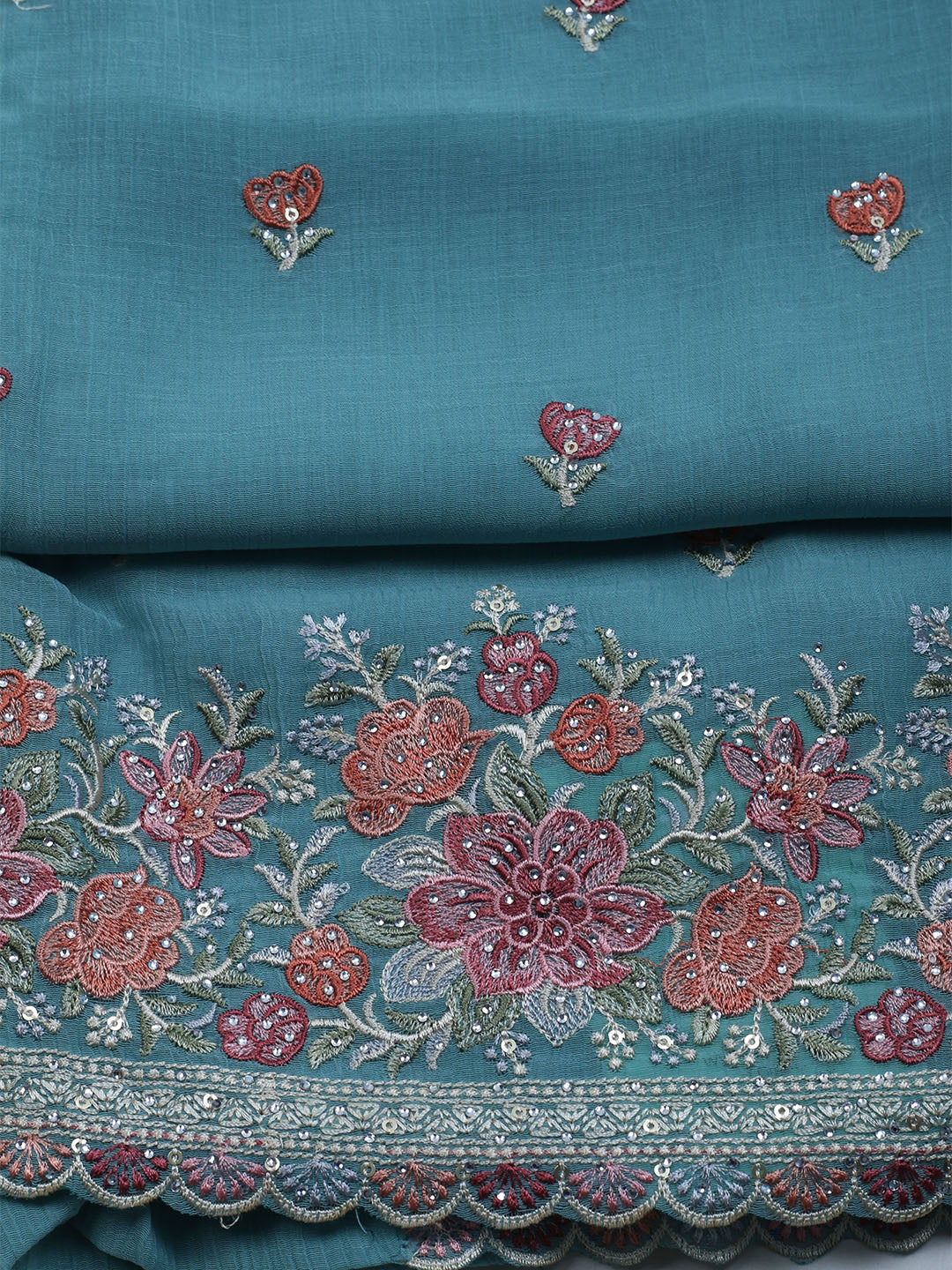 Embroidered Chiffon Unstitched Suit With Dupatta