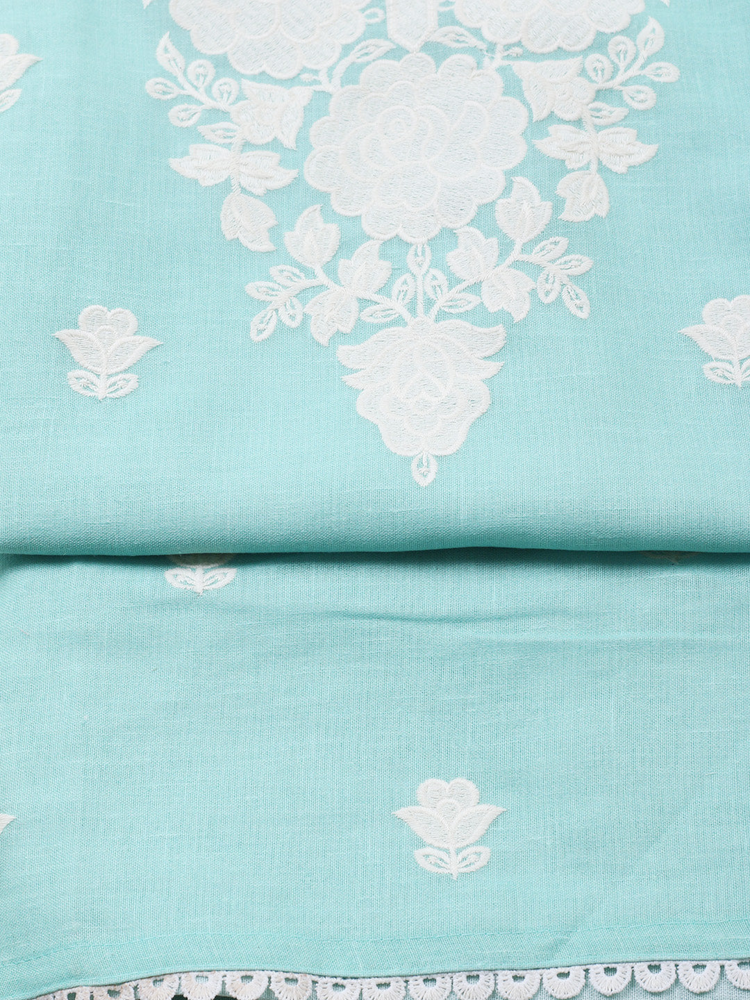 Embroidered Linen Blend Unstitched Suit With Pant &amp; Dupatta