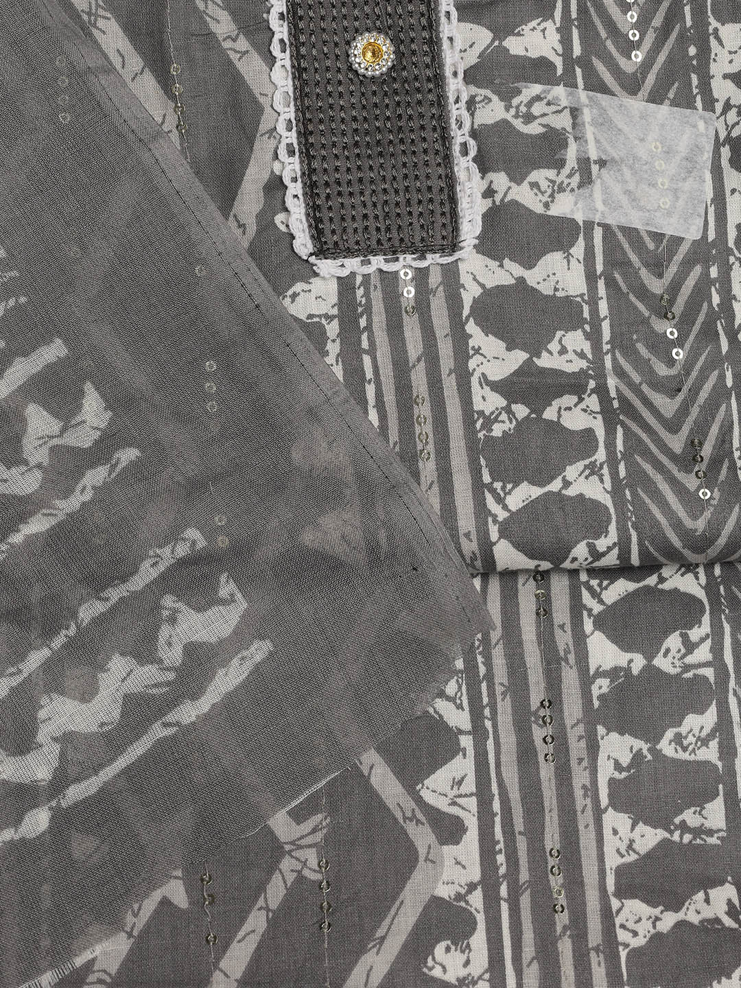 Printed Cotton Blend Unstitched Suit With Dupatta