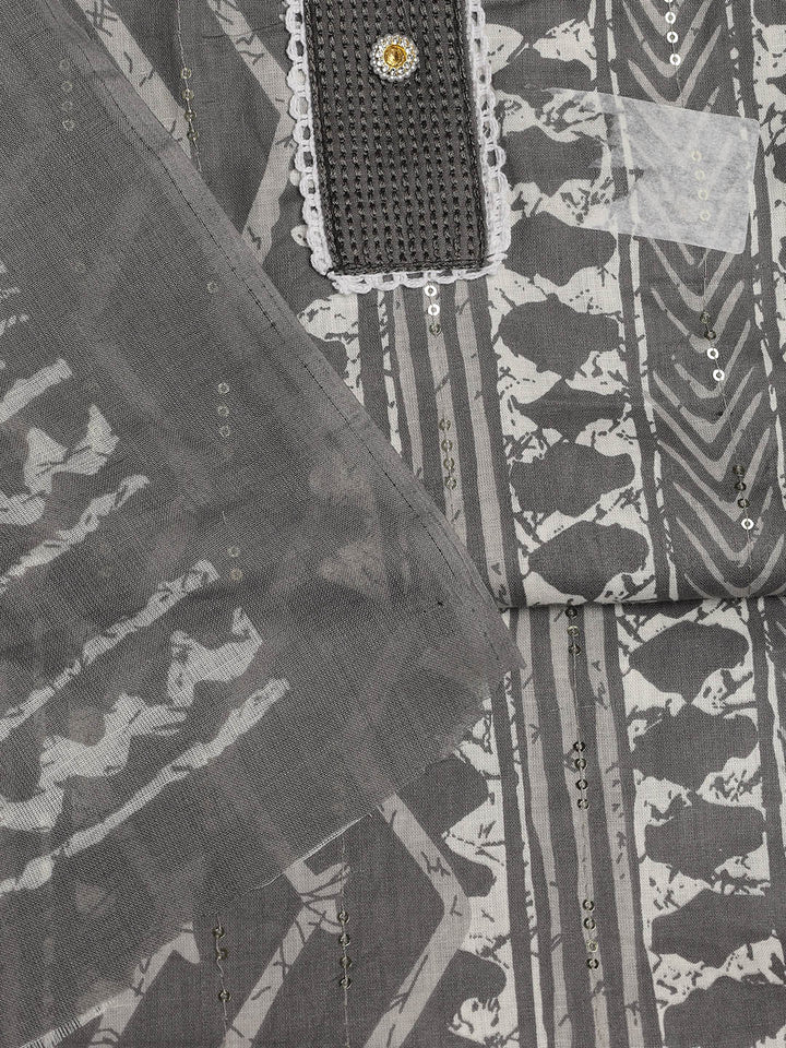Printed Cotton Blend Unstitched Suit With Dupatta