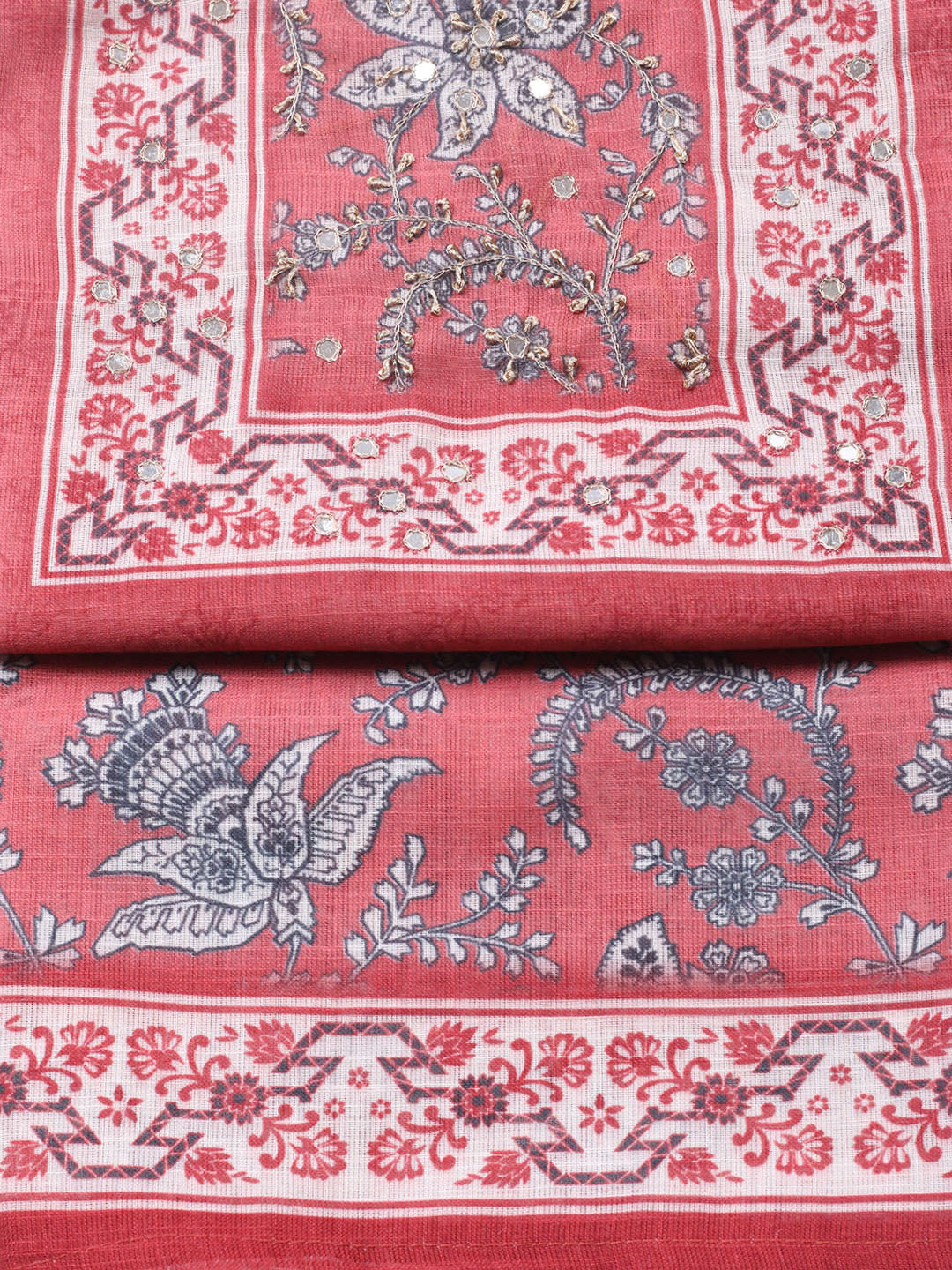 Embroidered Cotton Blend Unstitched Suit With Pant &amp; Dupatta