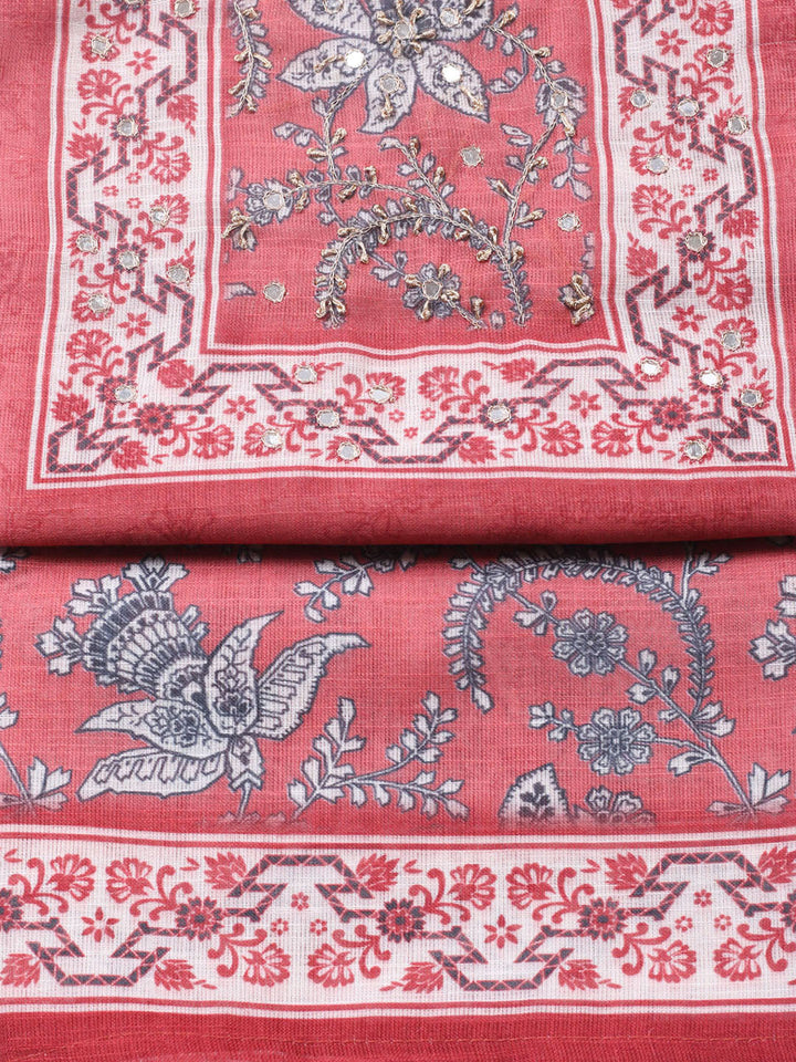 Embroidered Cotton Blend Unstitched Suit With Pant &amp; Dupatta