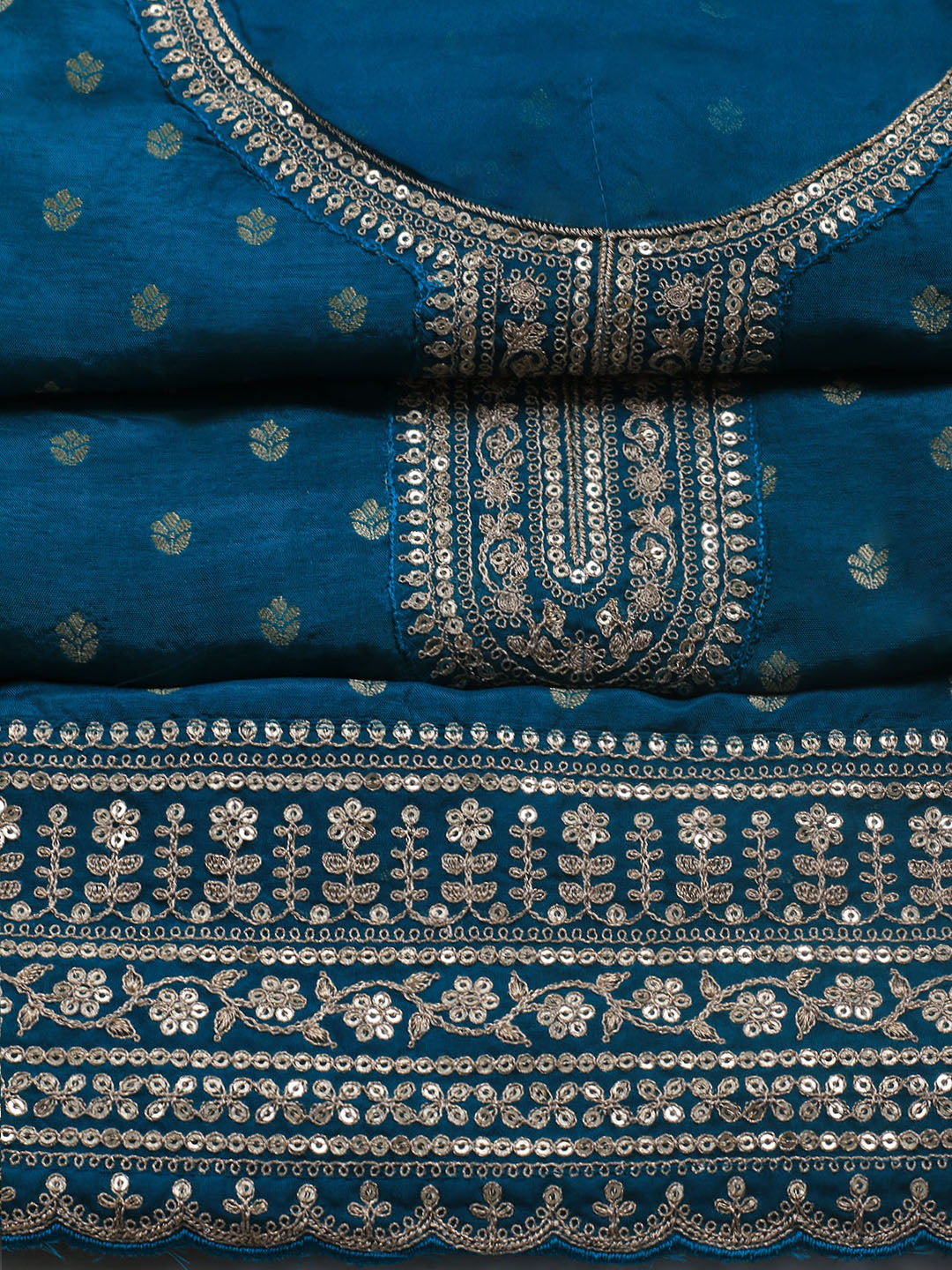 Embroidered Art Silk Unstitched Suit Piece With Dupatta