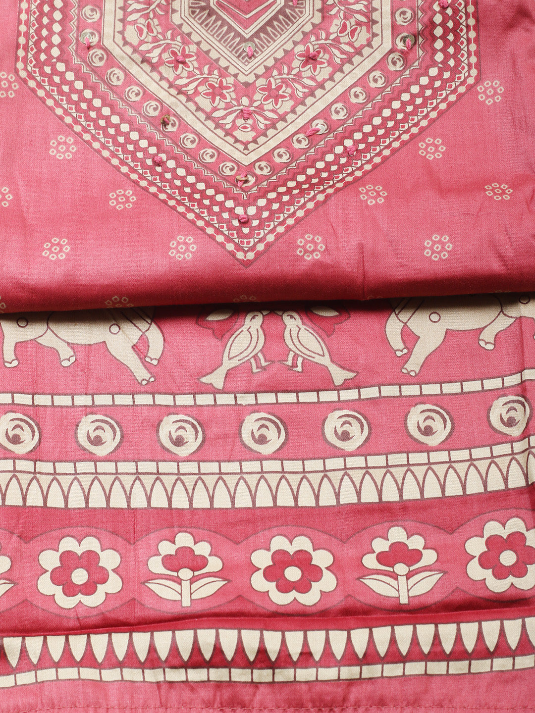 Printed Cotton Blend Unstitched Suit With Pant &amp; Dupatta