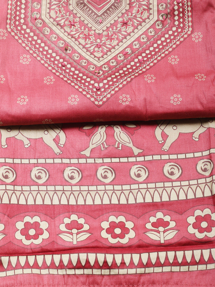 Printed Cotton Blend Unstitched Suit With Pant &amp; Dupatta