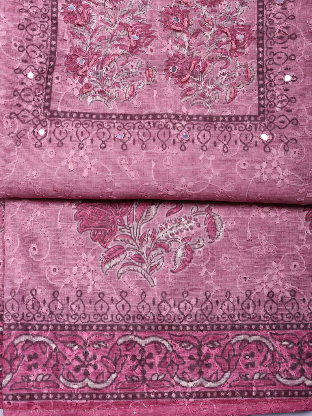 Embroidered Cotton Blend Unstitched Suit With Pant &amp; Dupatta