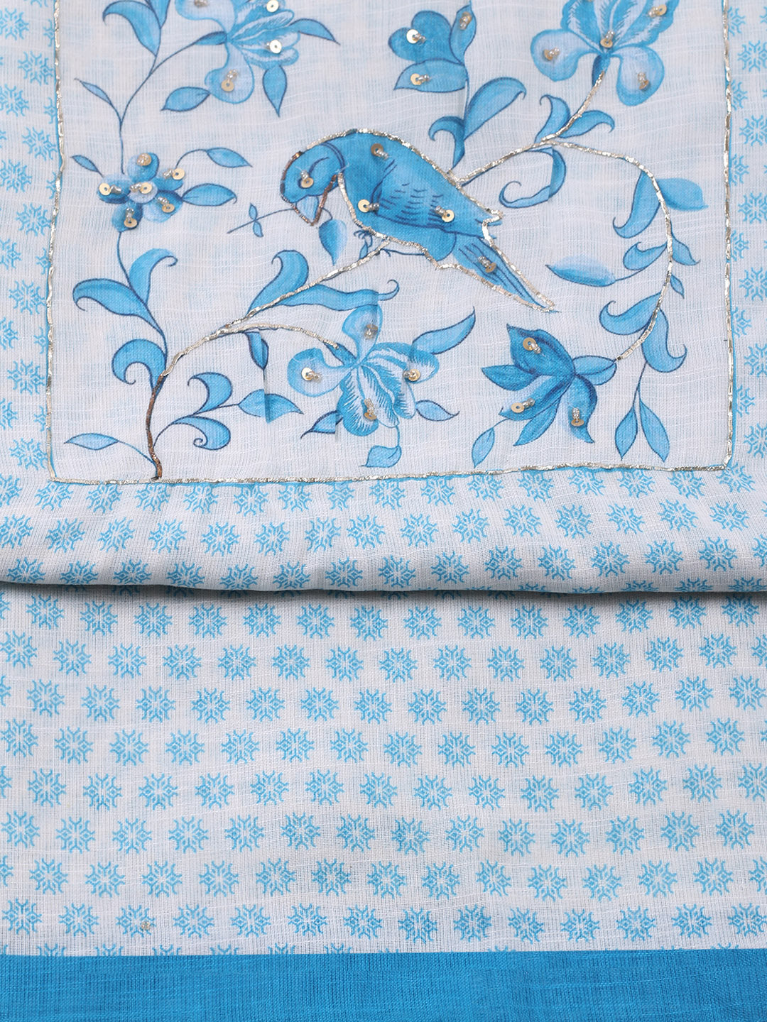 Printed Linen Blend Unstitched Suit With Pant &amp; Dupatta
