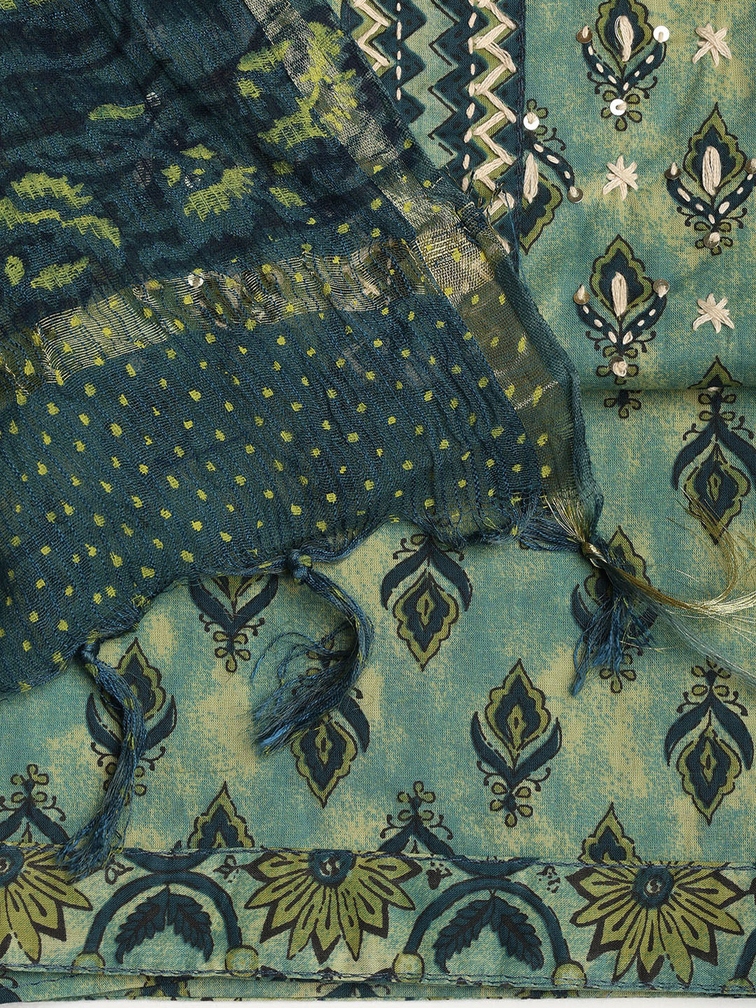 Printed Cotton Blend Unstitched Suit With Dupatta
