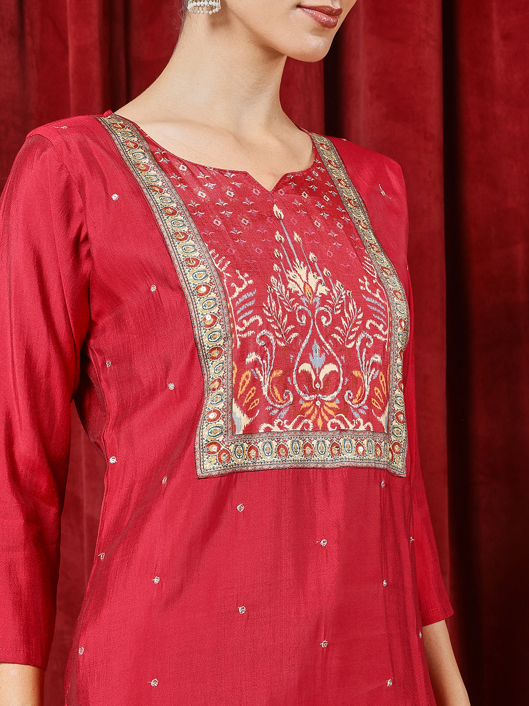 Printed Cotton Blend Kurta With Pants & Dupatta