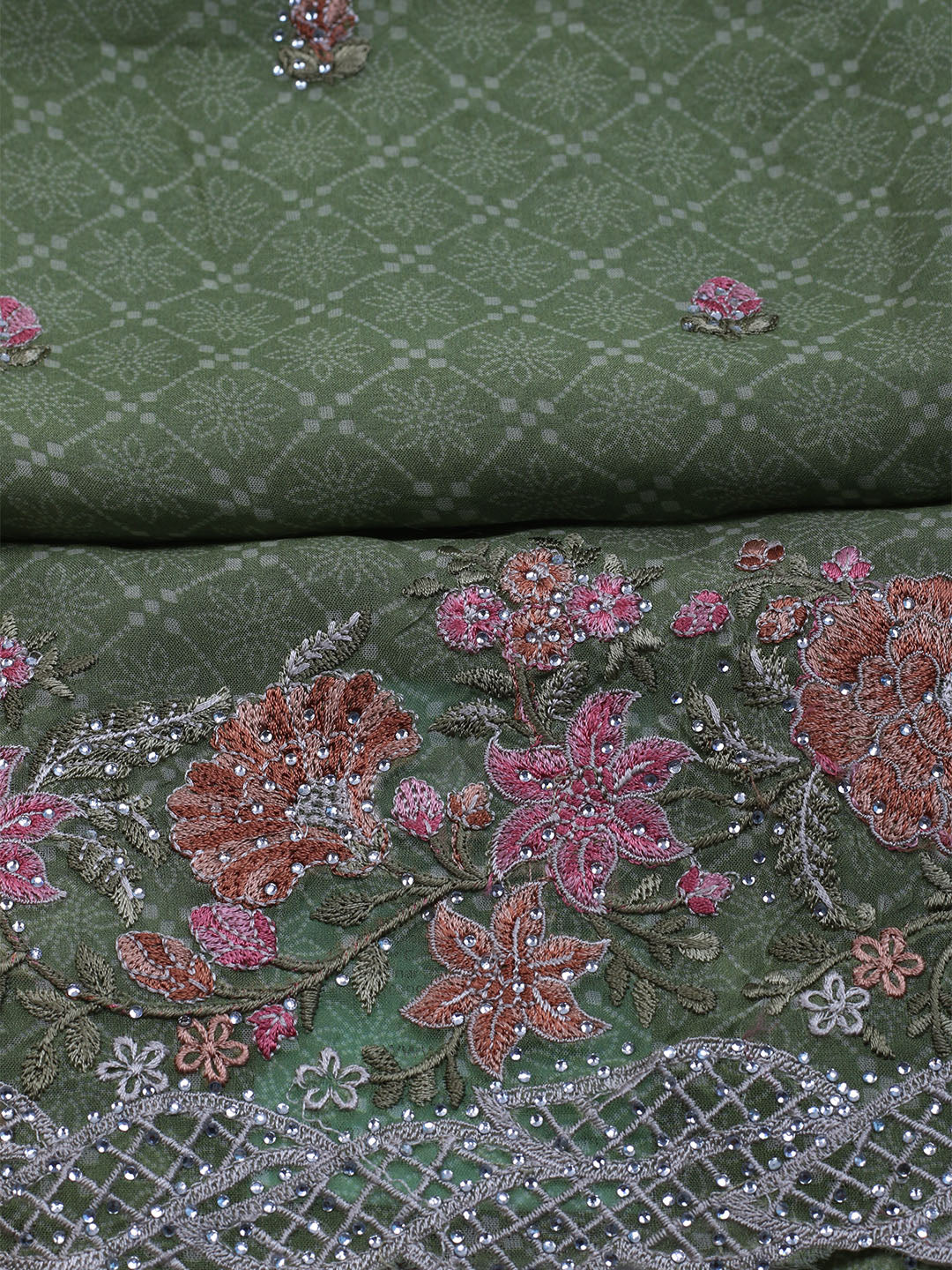 Embroidered Organza Unstitched Suit With Dupatta