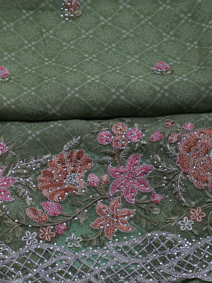 Embroidered Organza Unstitched Suit With Dupatta