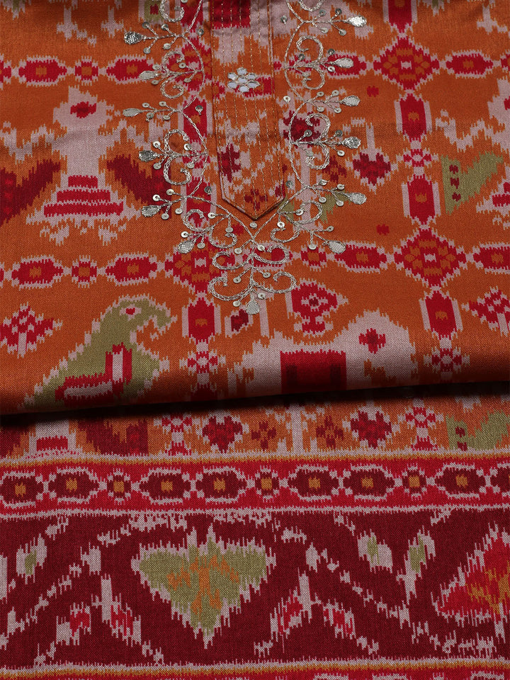 Printed Chanderi Unstitched Suit With Dupatta