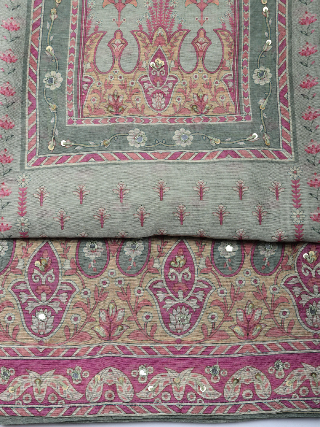 Embellished Chanderi Unstitched Suit With Pant &amp; Dupatta