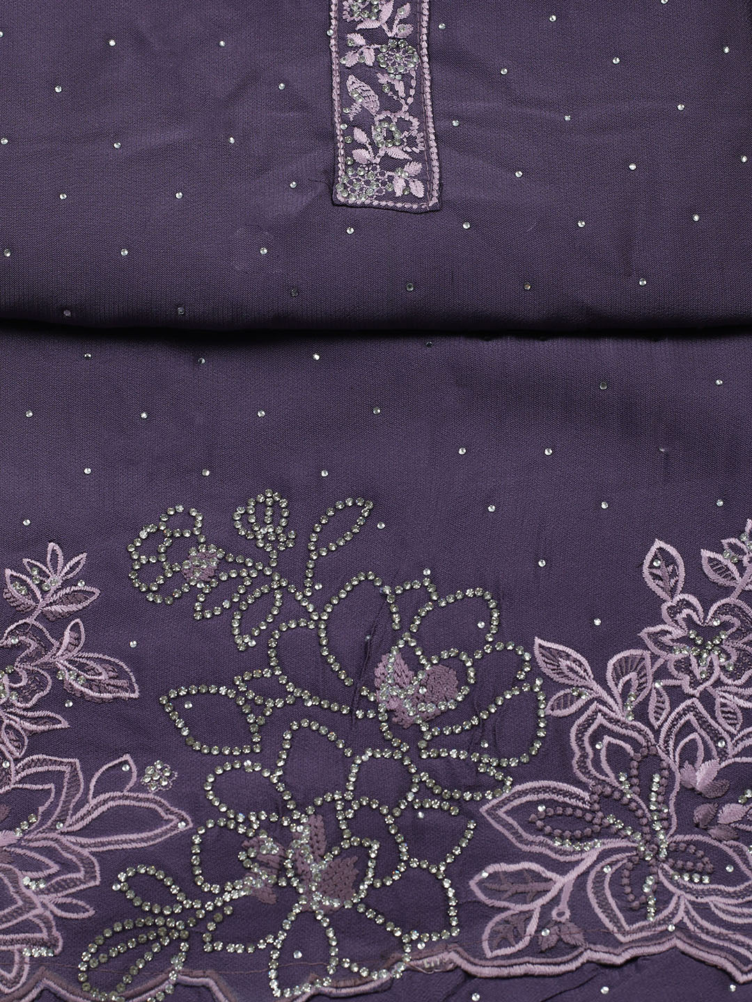 Embellished Art Silk Unstitched Suit With Pant &amp; Dupatta