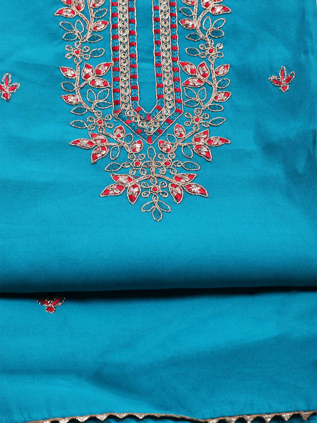 Neck Embroidered Chanderi Unstitched Suit With Dupatta