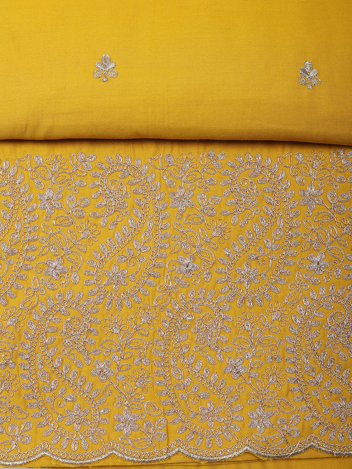 Embroidered Chanderi Unstitched Suit With Pant &amp; Dupatta