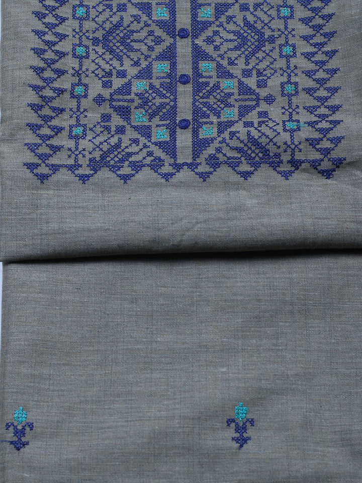 Embroidered Cotton Blend Unstitched Suit With Pant &amp; Dupatta
