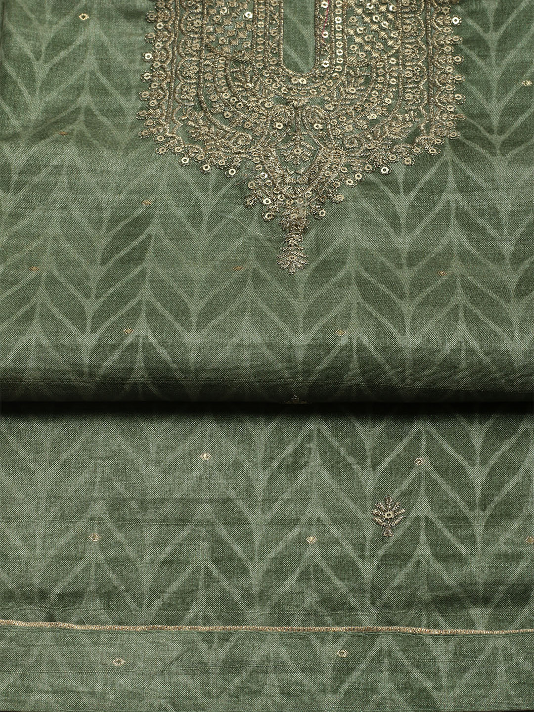Embroidered Tussar Unstitched Kurta With Pant & Dupatta