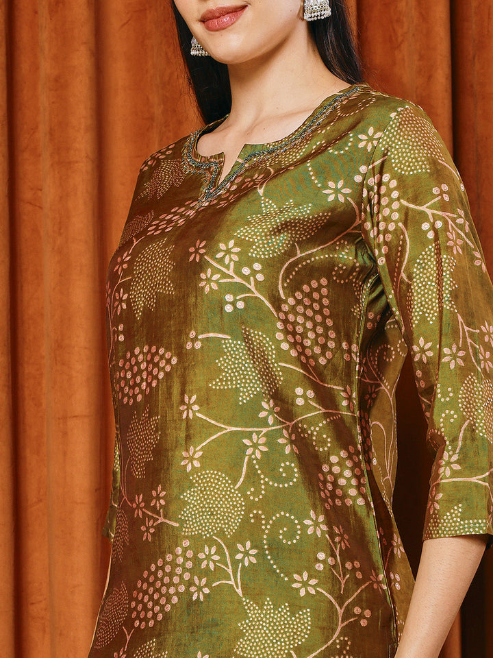 Printed Muslin Kurta With Pants &amp; Dupatta
