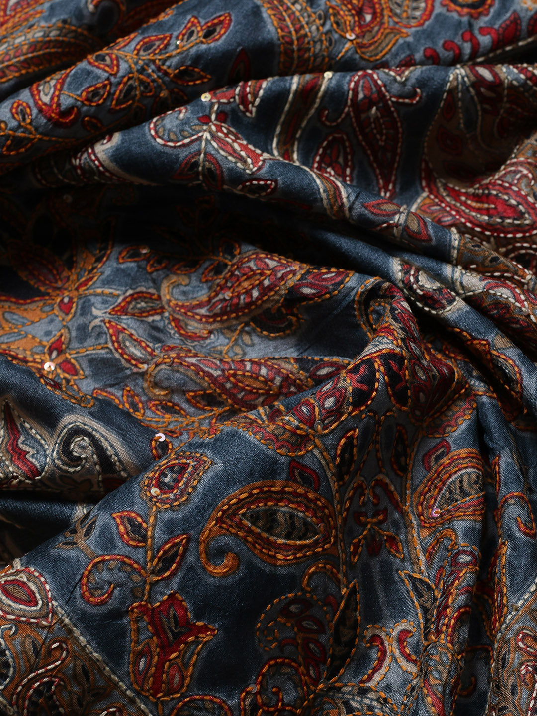 Printed Tussar Unstitched Kurta With Pant &amp; Dupatta
