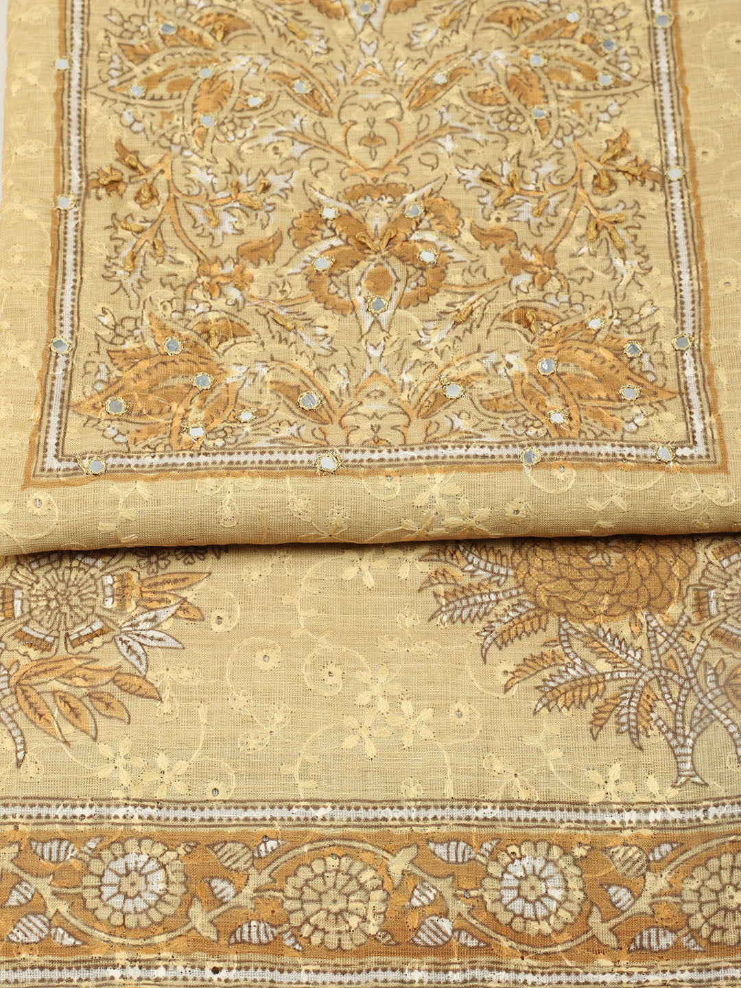 Embroidered Chanderi Unstitched Suit With Pant &amp; Dupatta