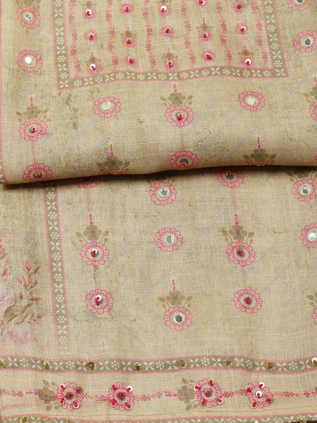 Embellished Tissue Unstitched Suit With Pant &amp; Dupatta