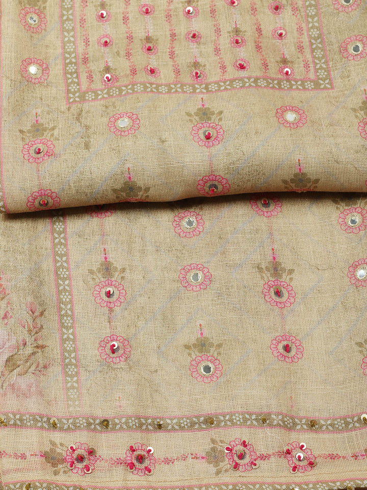 Embellished Tissue Unstitched Suit With Pant &amp; Dupatta