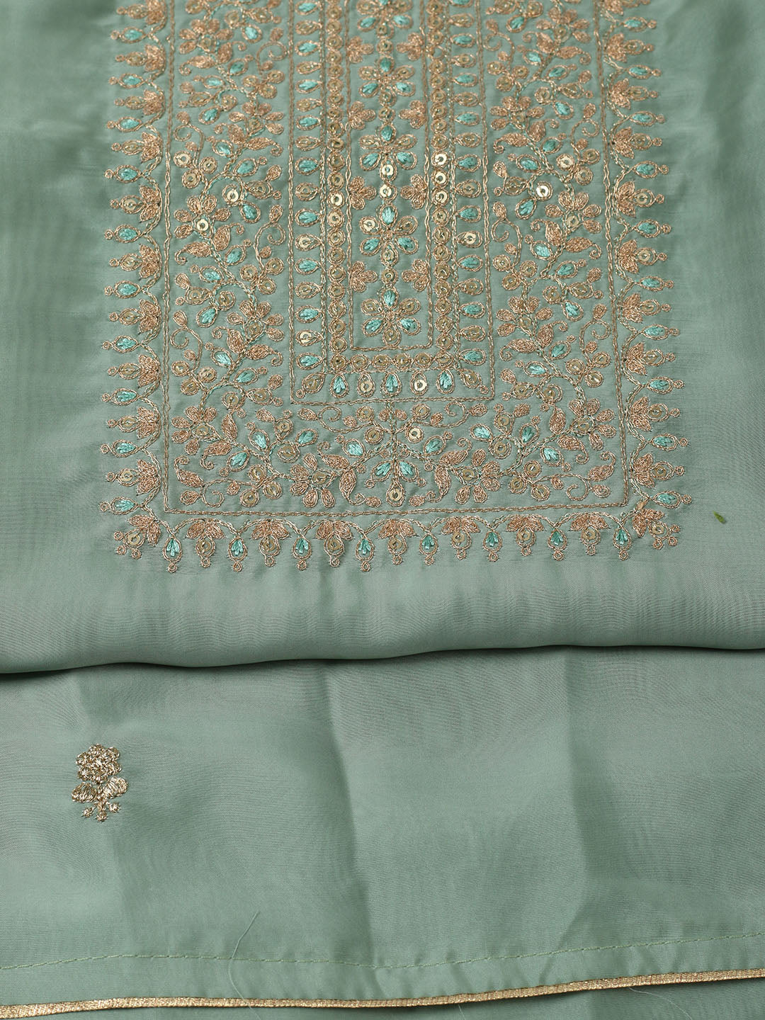 Embroidered Chanderi Unstitched Suit With Pant &amp; Dupatta