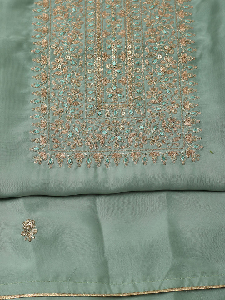 Embroidered Chanderi Unstitched Suit With Pant &amp; Dupatta