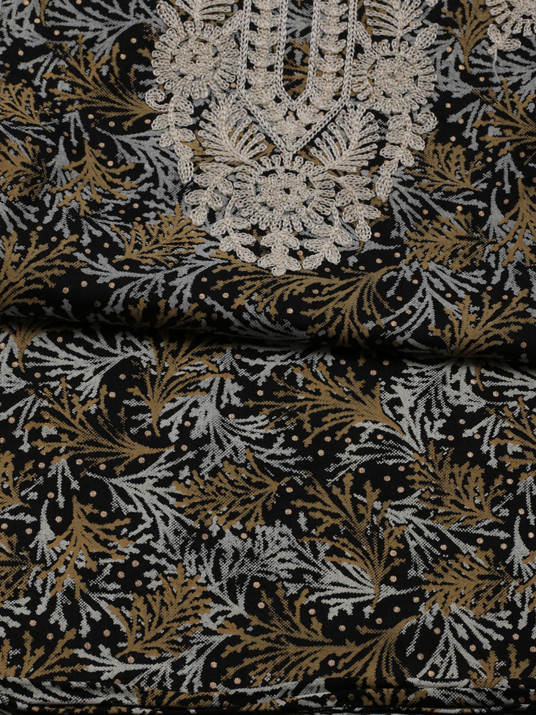 Neck Embroidered Cotton Blend Unstitched Suit With Dupatta