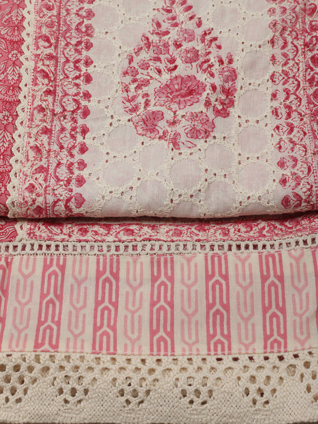 Embroidered Cotton Unstitched Suit With Pant Dupatta