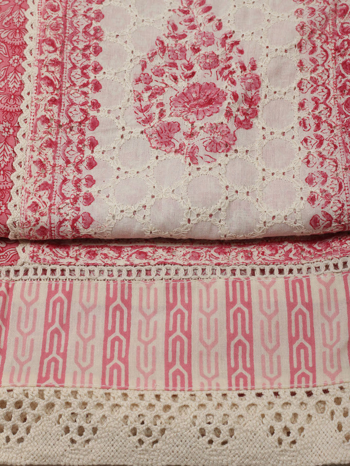 Embroidered Cotton Unstitched Suit With Pant Dupatta