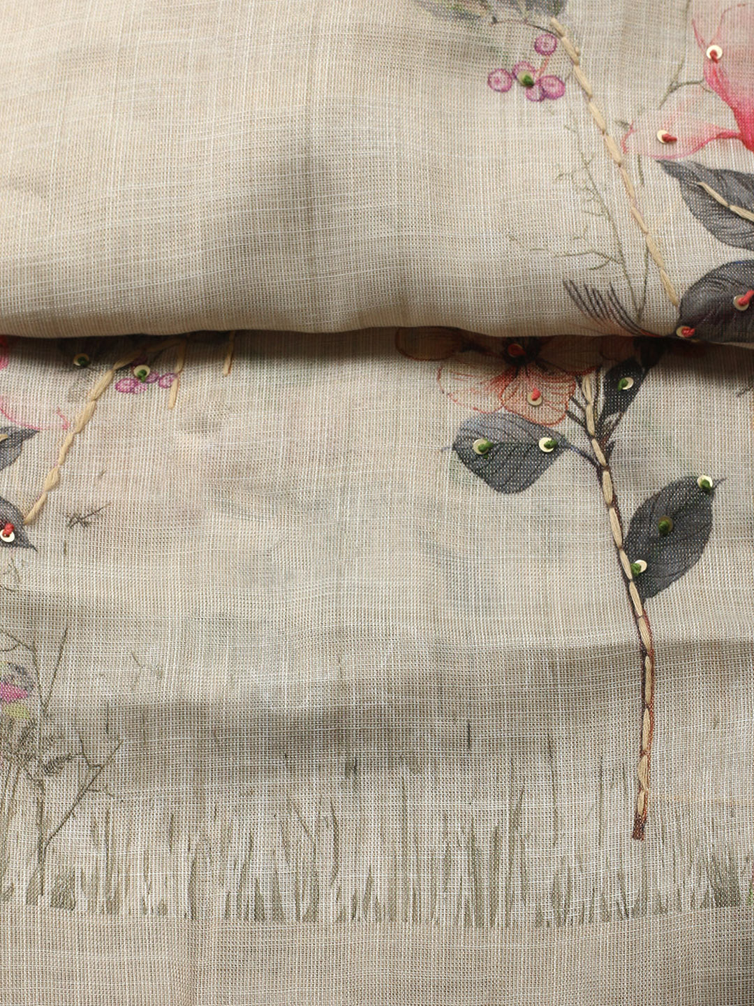 Printed Cotton Blend Unstitched Suit With Pant &amp; Dupatta